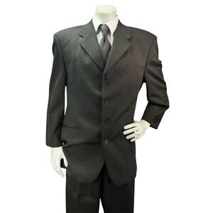 Brandini Le Collezioni Men's 2pc Suit 44R 39x31 Wool Dark Brown/Black Textured